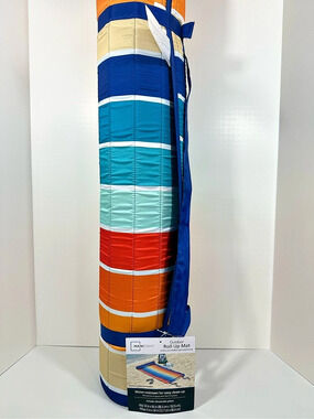 Mainstays Outdoor Roll Up Mat Striped Outdoor Mat in Blue & Orange NWT